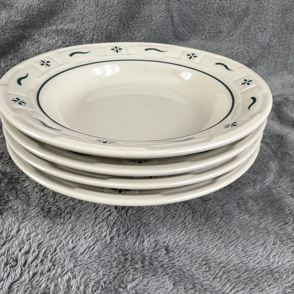 4 Longaberger Woven Traditions Heritage Green Soup Salad Stackable Bowl 8" EUC